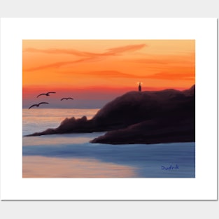 Setting Sun Over a Rugged Coast Posters and Art